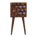 Mini Chestnut Cube Carved 2 Drawer Bedside for resale