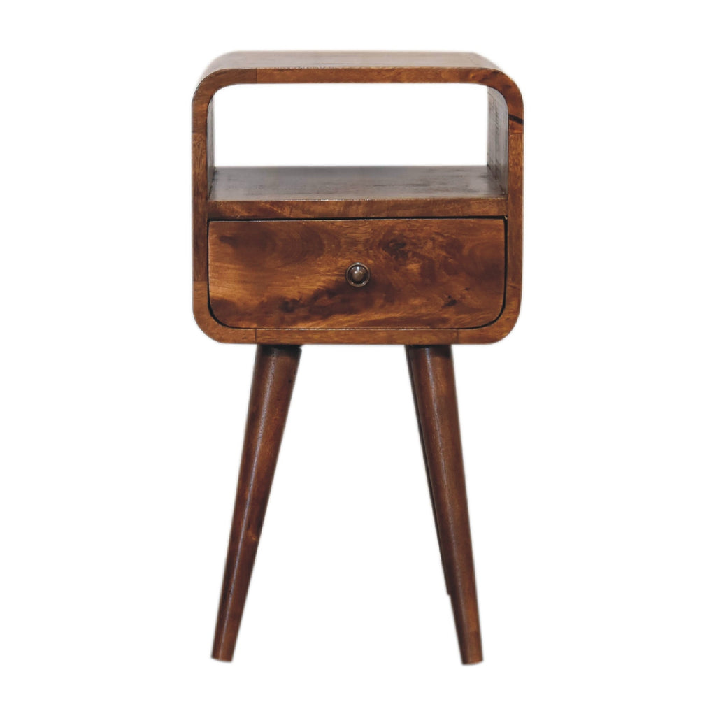 Mini Chestnut Curved Bedside with Open Slot wholesalers