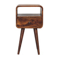 Mini Chestnut Curved Bedside with Open Slot for resale